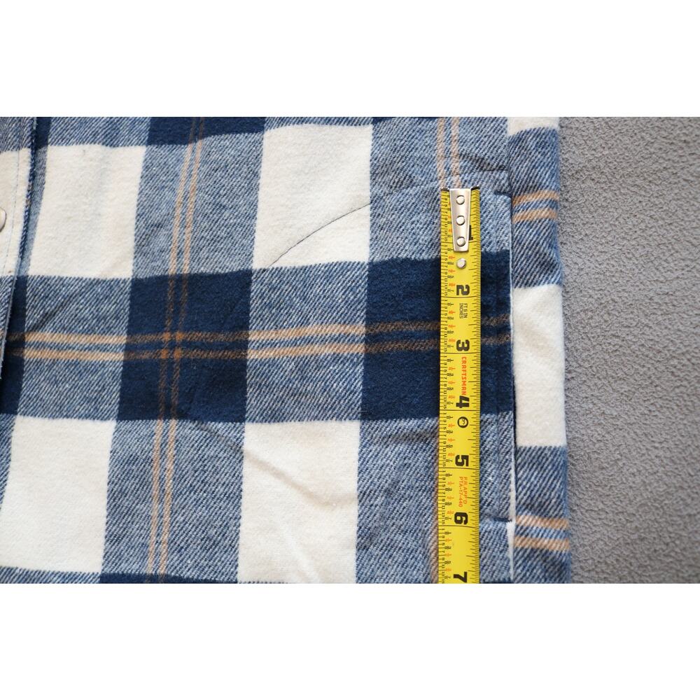 HFX Flannel Shirt Womens Medium Blue Brown White Plaid Flap Pockets Snap Buttons - Picture 13 of 16